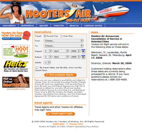 hooters air website